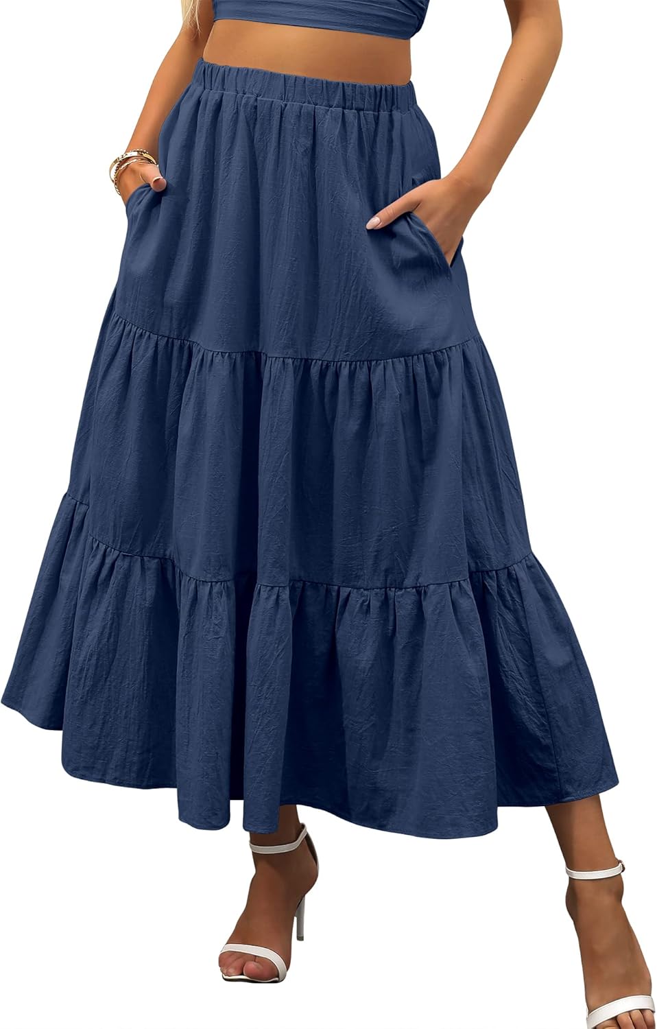 Womens Summer Boho Flowy Swing Tiered A-Line Maxi Skirt