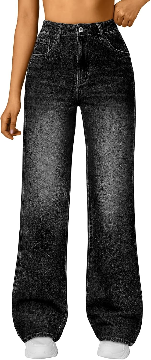 Trendy Queen Wide Straight Leg High Waisted Jeans for Women