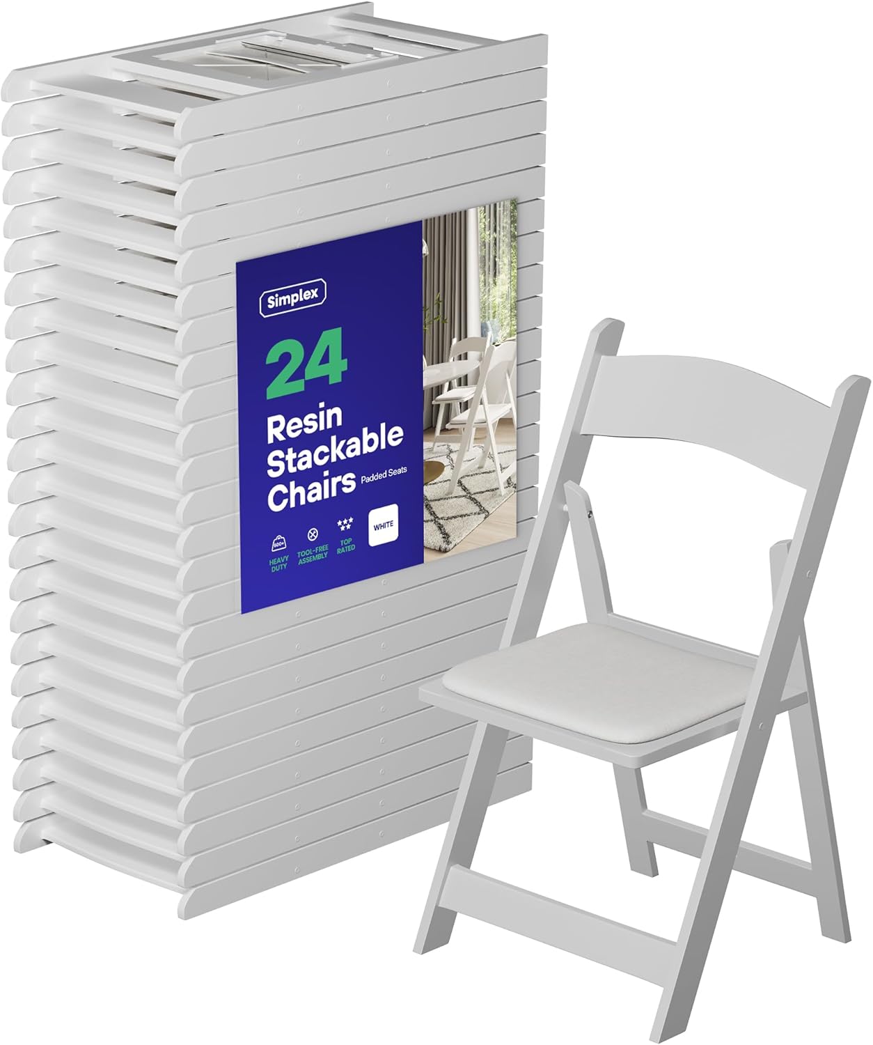Simplex Furniture Resin Foldable Chairs - Lightweight Stackable 24 Pack