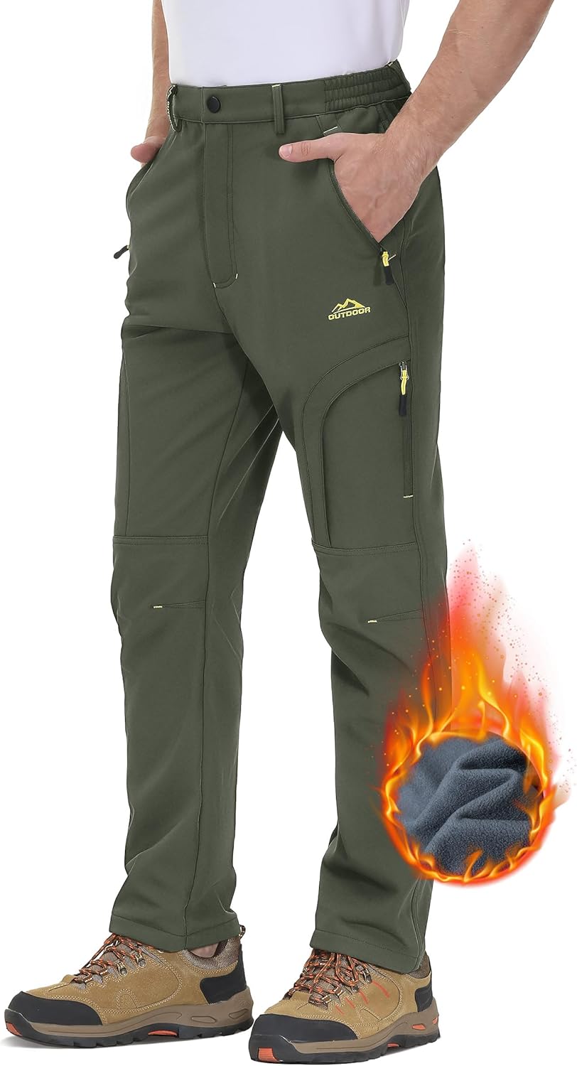 TACVASEN Men's Winter Fleece Pants - Waterproof & Insulated