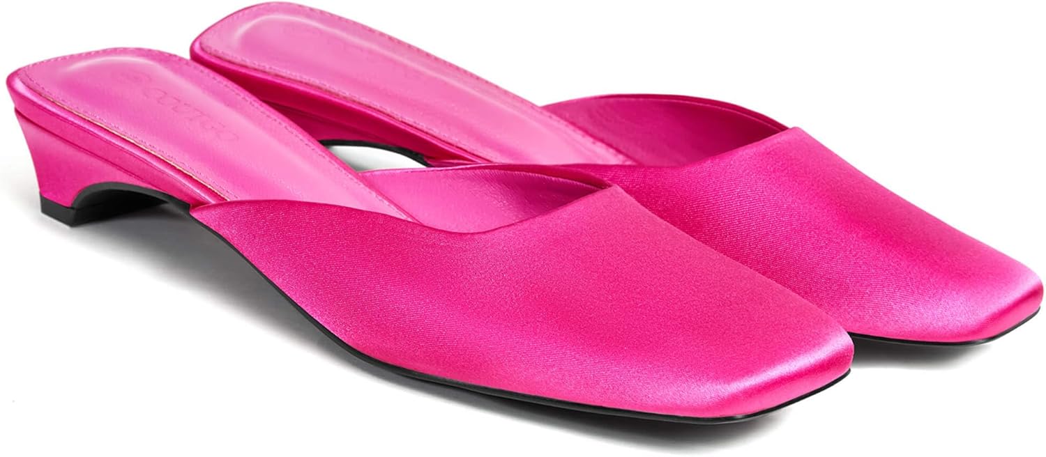 Coutgo Women's Mules Low Kitten Heel Closed Square Toe Slip On