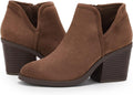 Womens Ankle Boots Chunky Stacked Heel Slip on Faux Suede Booties
