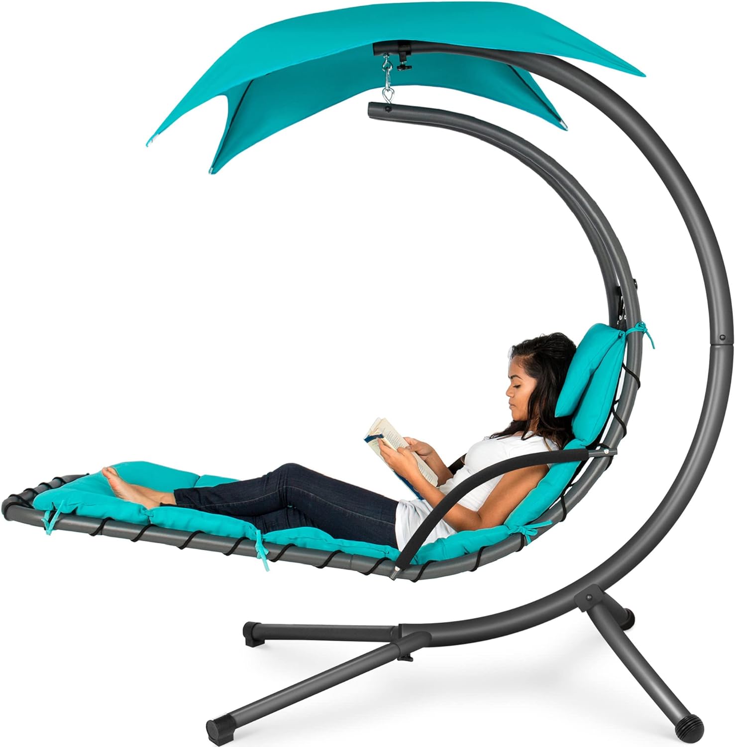 Outdoor Swing Chair w/ Pillow & Canopy - Teal
