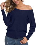 Off Shoulder Sweater Long Sleeve Loose Pullover Knit Jumper