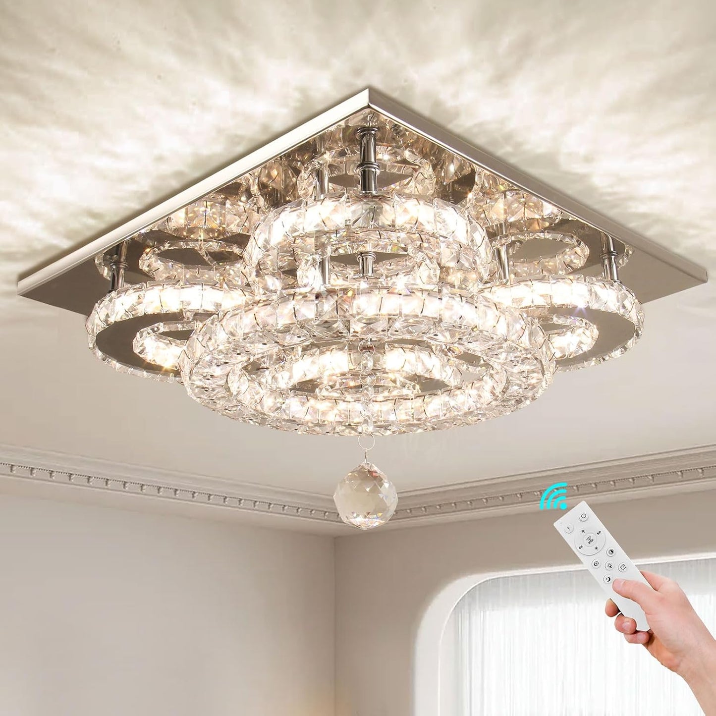 Modern Crystal Chandelier Flush Mount LED Ceiling Light Design