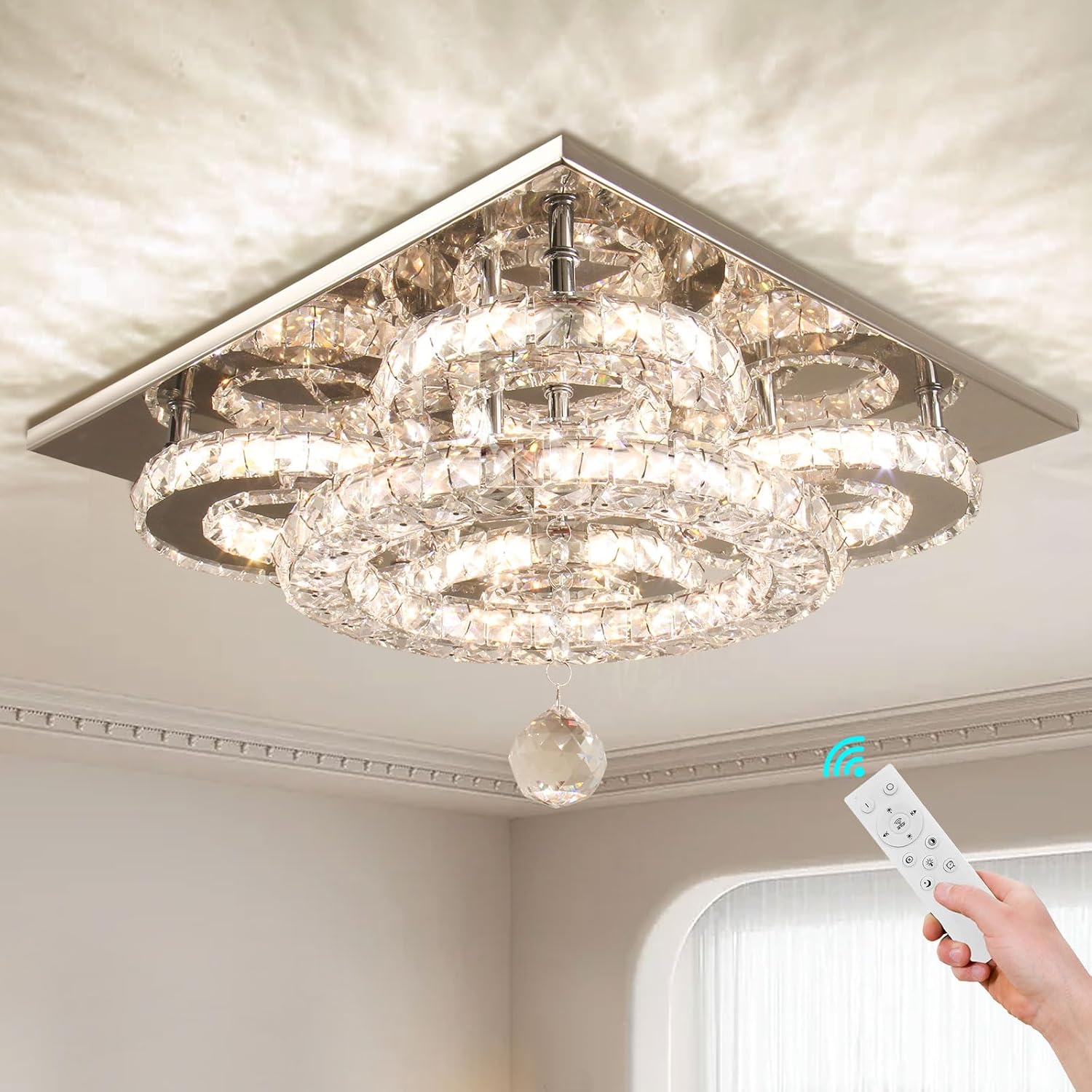Modern Crystal Chandelier Flush Mount LED Ceiling Light Design