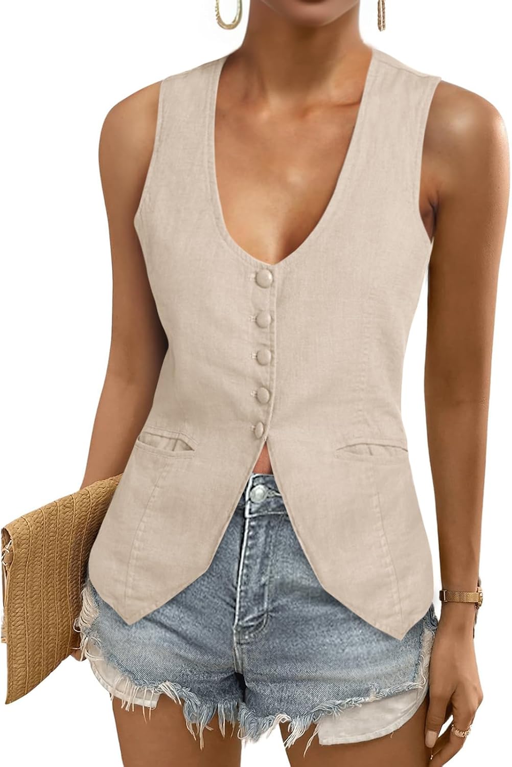 Tankaneo Womens Scoop Neck Blazer Vest for Summer Casual Wear