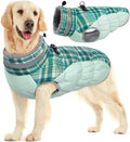 Waterproof Dog Coat Green Plaid for Large Dogs - Built-in Harness