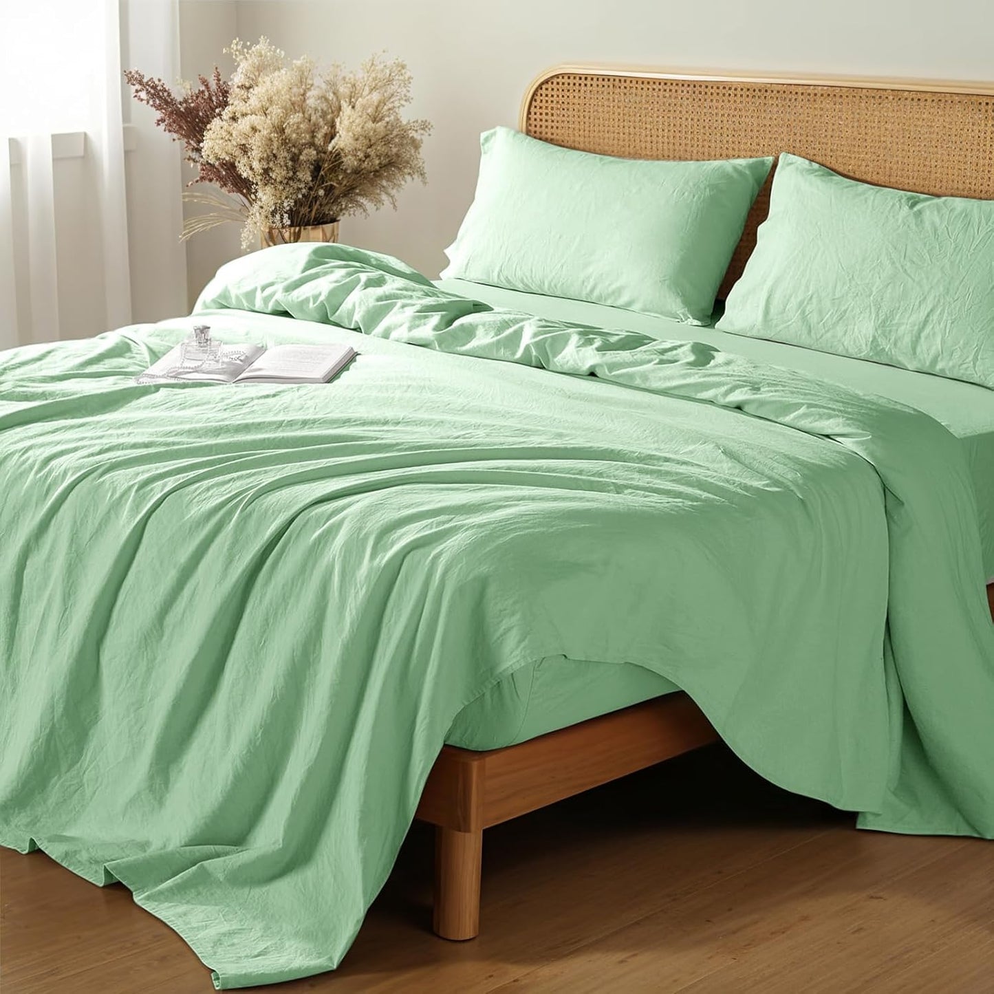 Shilucheng 100% French Linen Sheets for Queen Size Beds