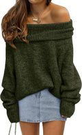 Womens Off The Shoulder Oversized Sweater - Cozy Batwing Pullover