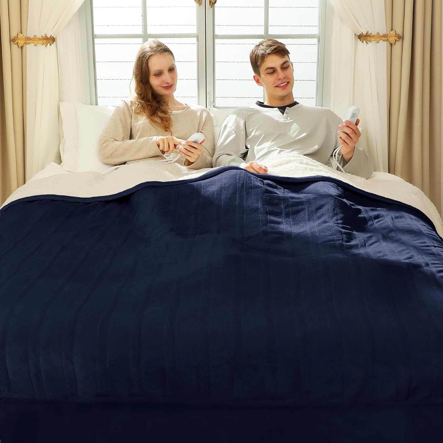 Heated Blanket King Size Soft Flannel Sherpa with Dual Control
