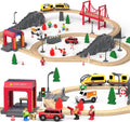 Giant bean 72PCS Fire Station Wooden Train Track Electric Train Set