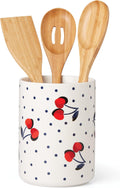 Vintage Cherry Dot Utensil Crock Set - Playful Countertop Organizer