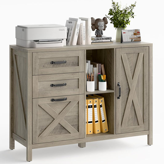 Lateral File Cabinet with 3 Drawers and Door for Home Office