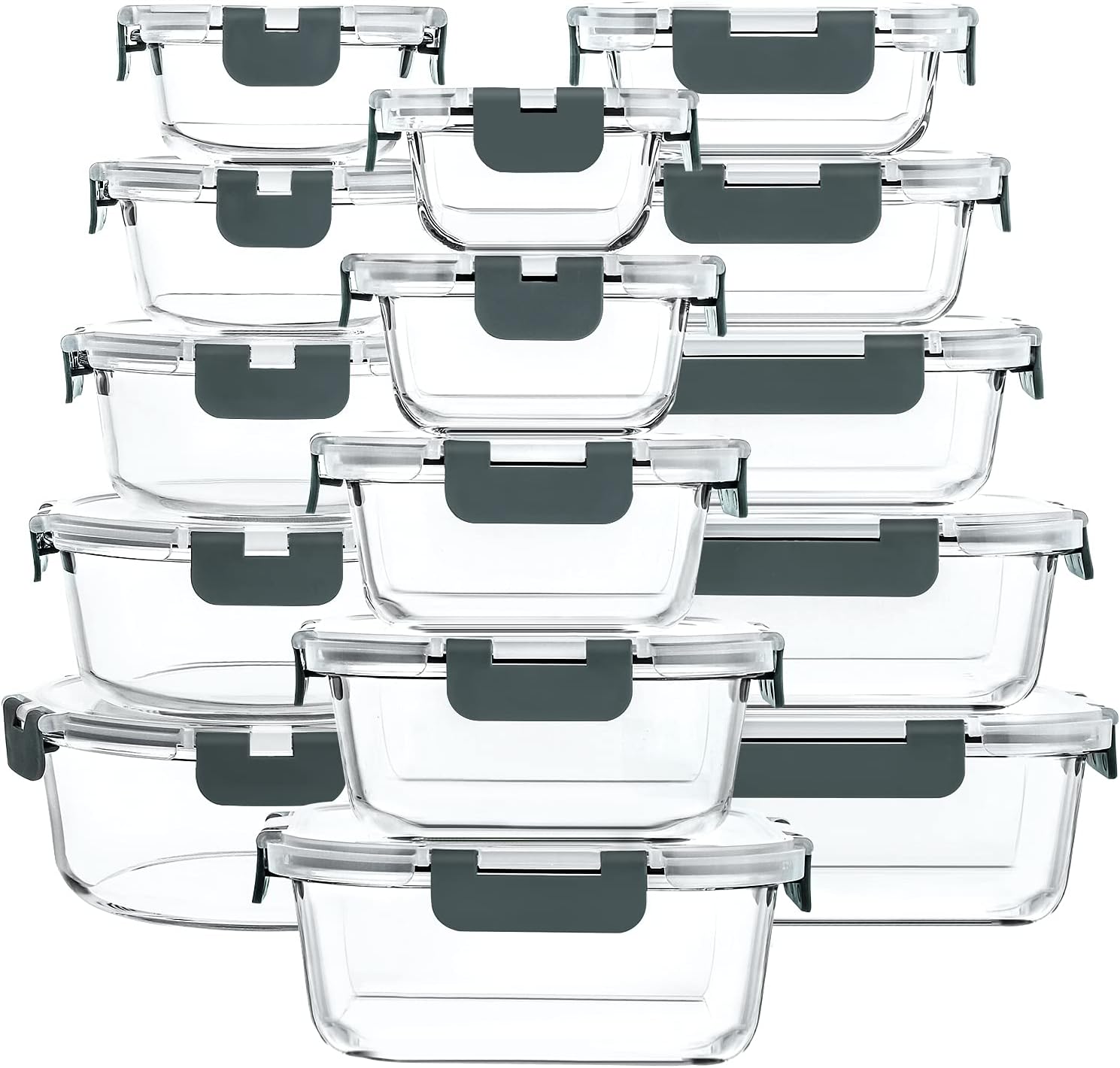 30 Pieces Glass Food Storage Containers with Snap Locking Lids