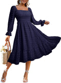Amegoya Boho Flowy Long Sleeve Square Neck Floral Midi Dress Women's