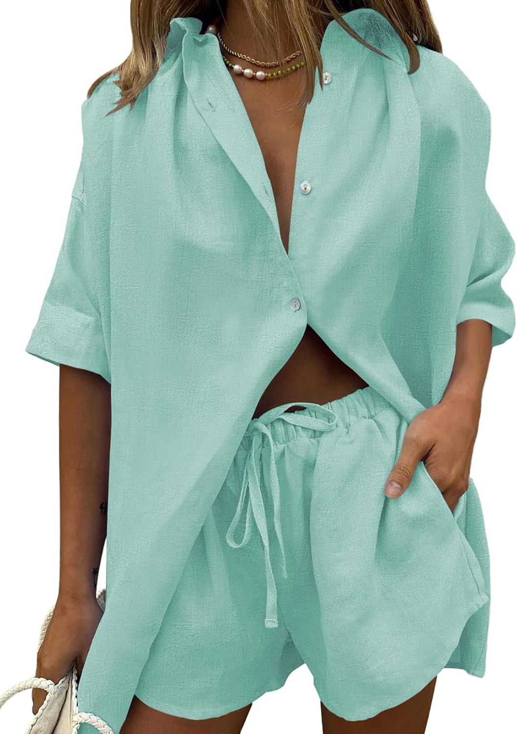 Fixmatti Women 2 Piece Outfit Summer Short Sleeve Set for Style