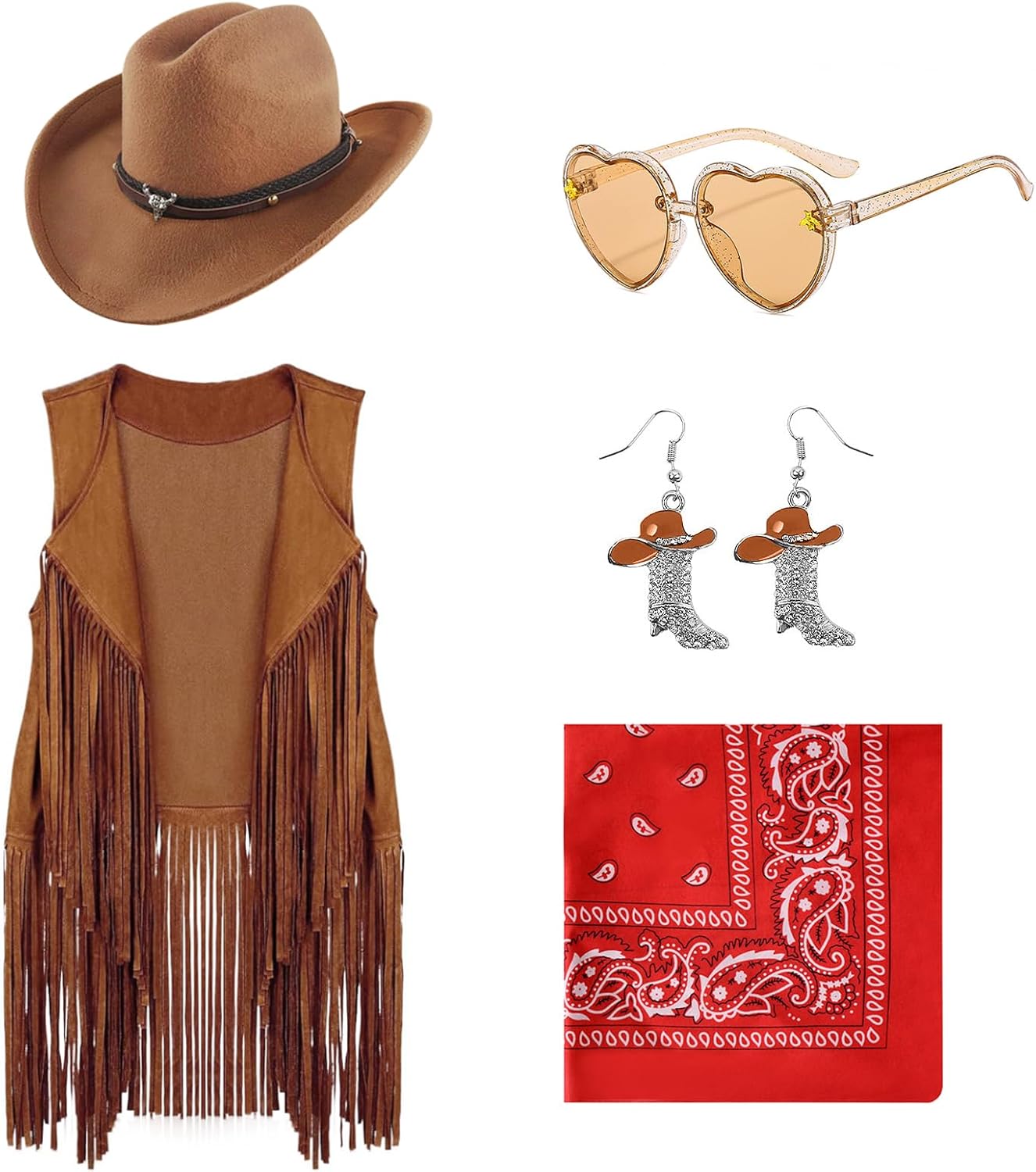 Cowgirl Outfits for Girls - 6 Pcs Western Costume Set