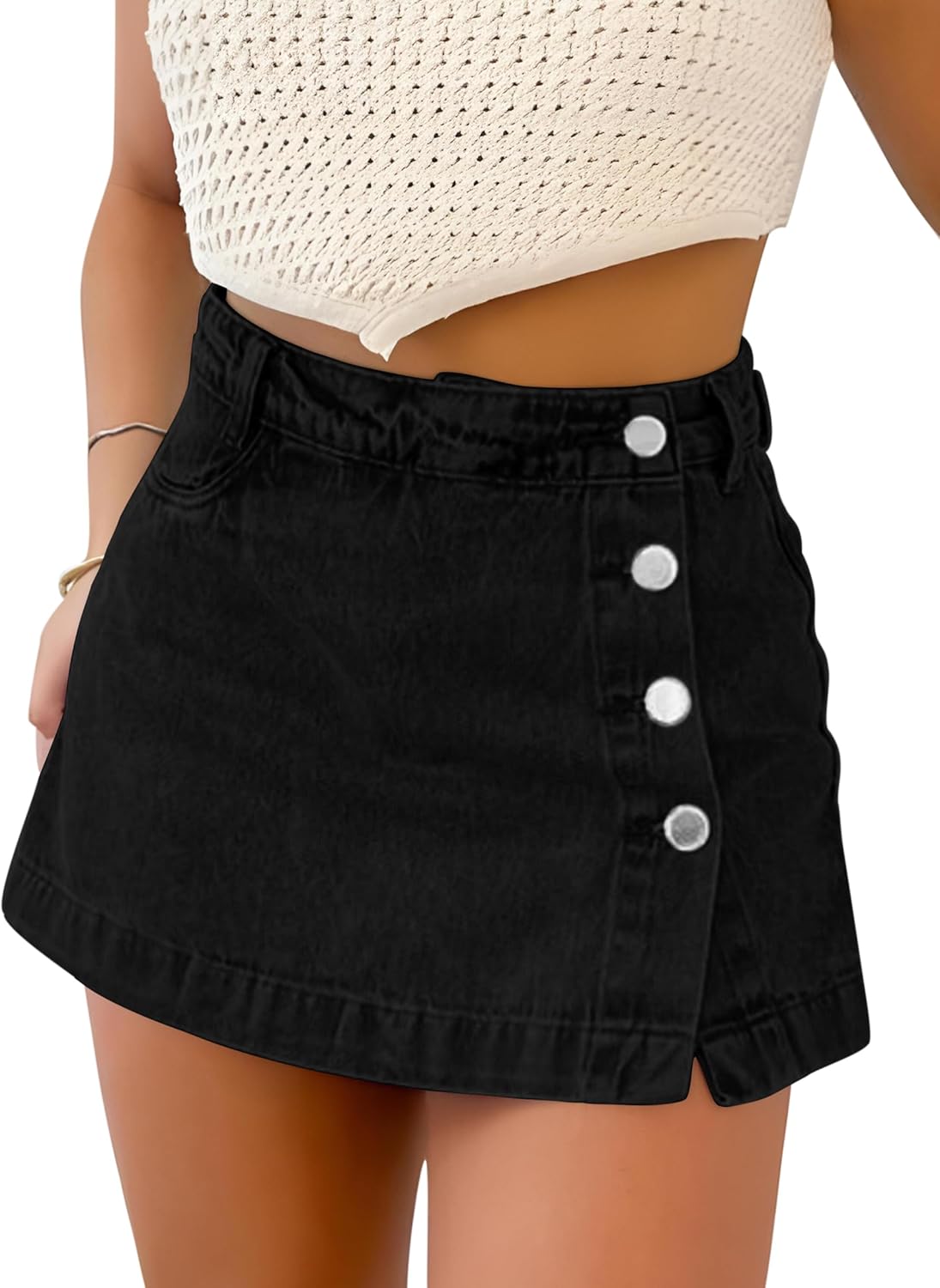 Trendy Denim Skort for Women with Slit Mini Design