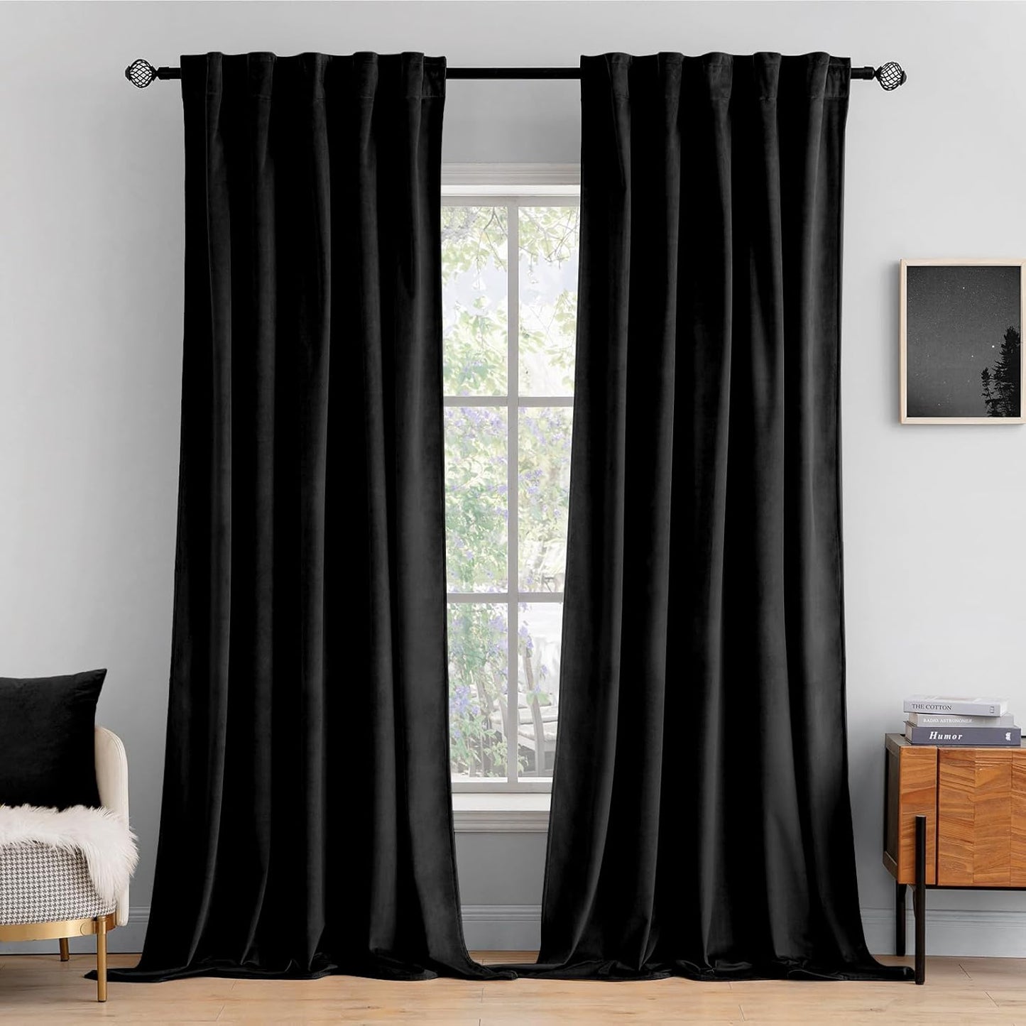 MIULEE Black Velvet Curtains - Luxury Blackout Drapes 96 in