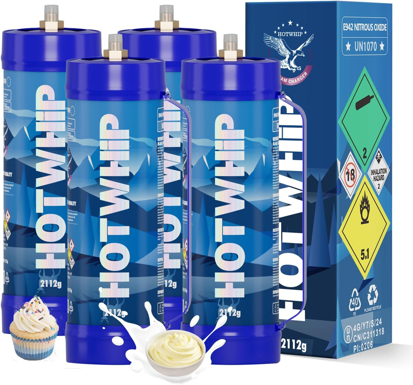 Premium Whipped Cream Chargers 4-Pack - Nozzle Included