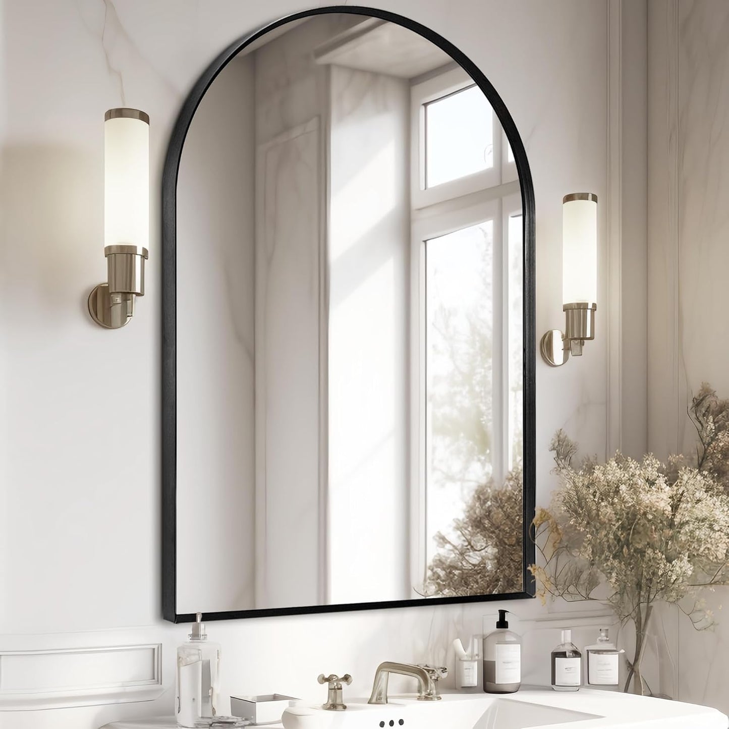 30in x 48in Black Arched Mirror for Elegant Home Decor