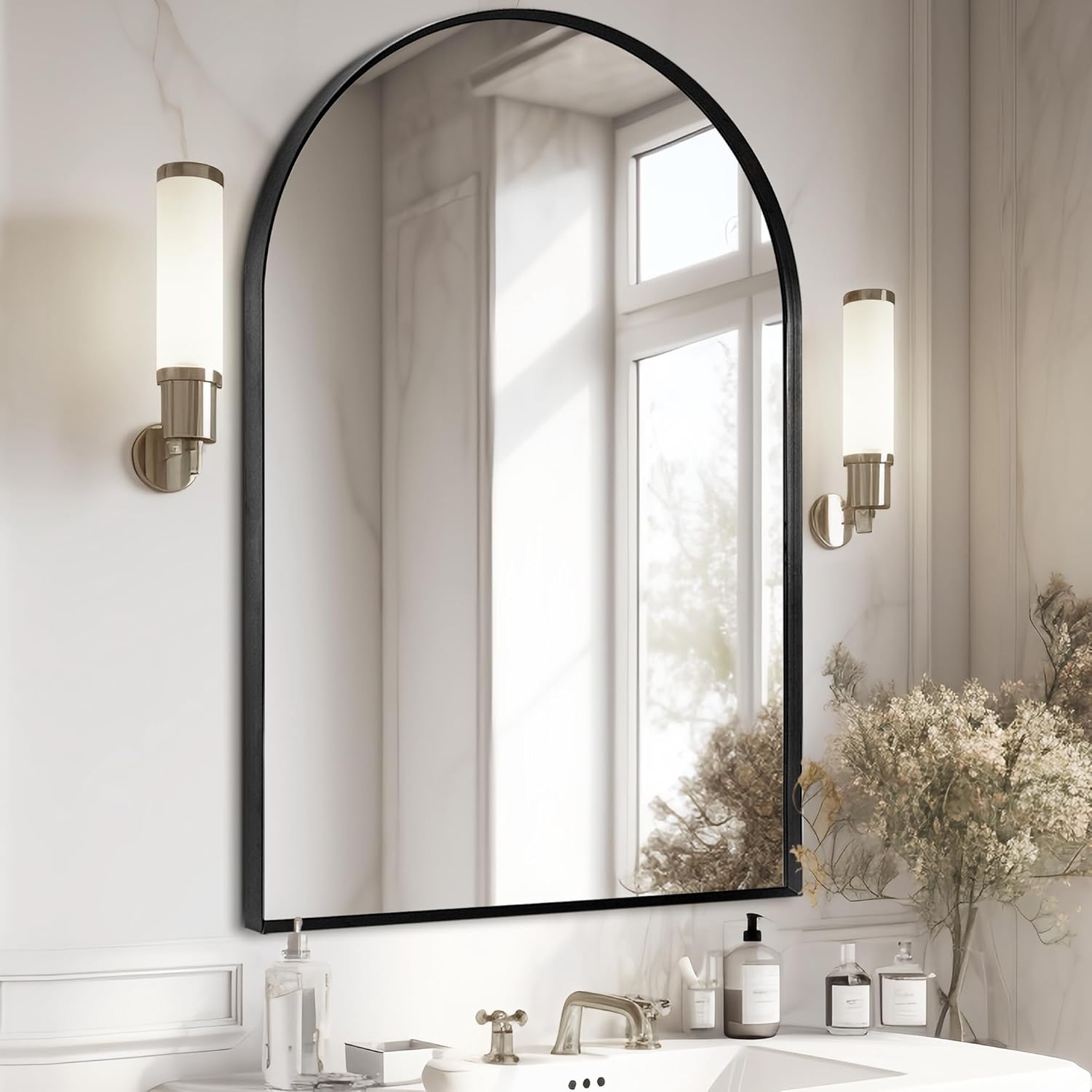 30in x 48in Black Arched Mirror for Elegant Home Decor