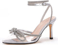 VETASTE Women's Double Bow Crystal Pointed Toe Ankle Strap Heels