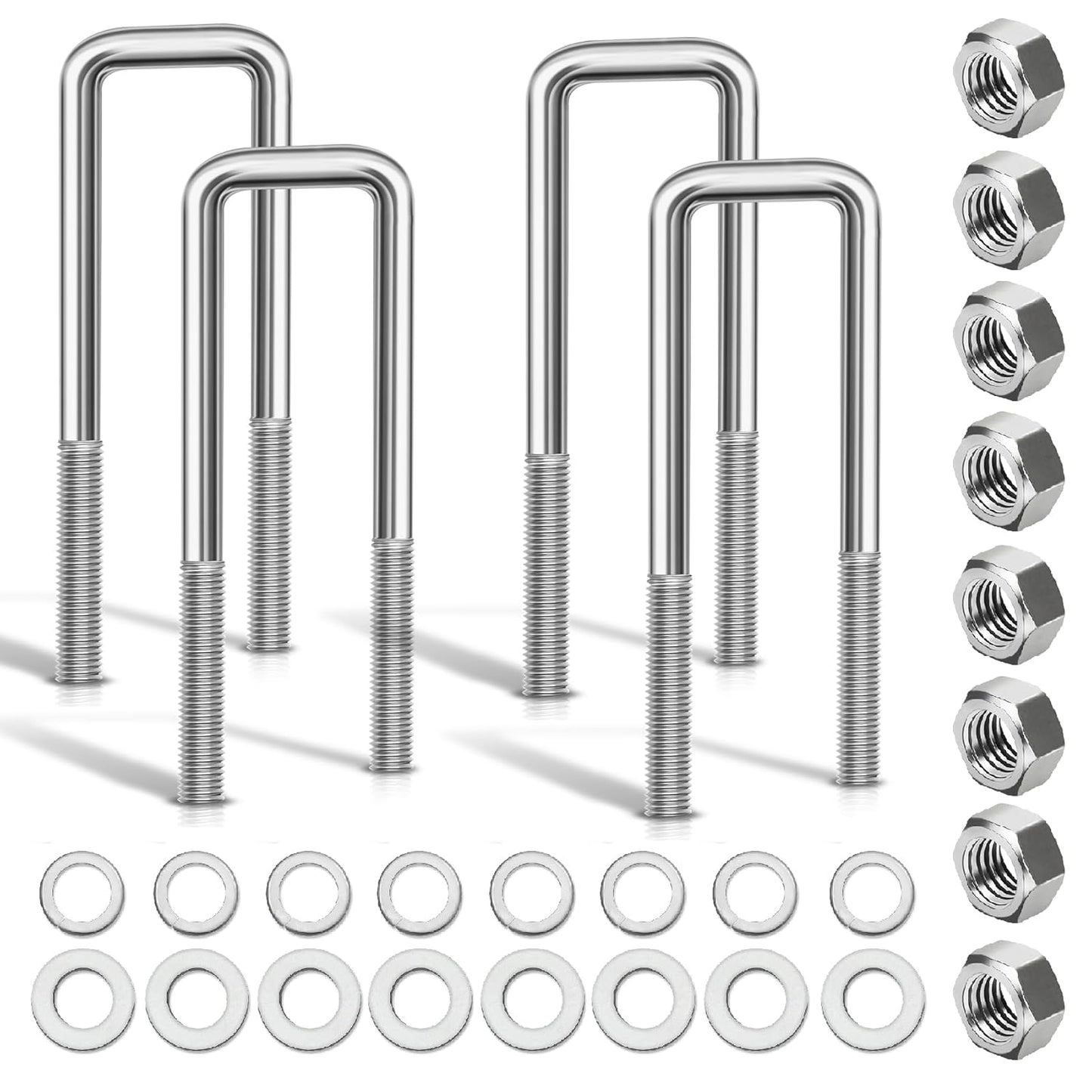 4 Pcs Hot Dipped Galvanized Square U-Bolts for Heavy Duty Use