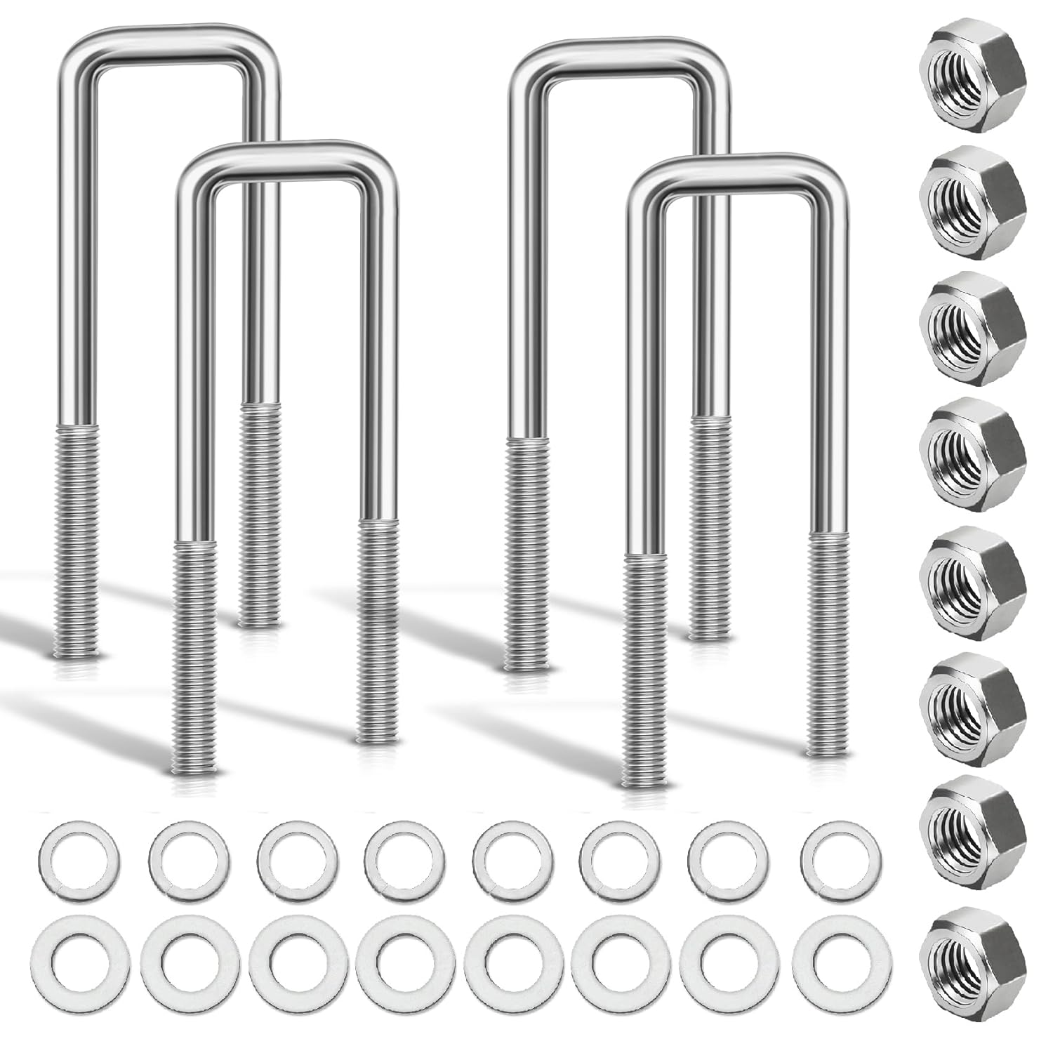4 Pcs Hot Dipped Galvanized Square U-Bolts for Heavy Duty Use
