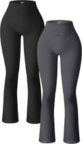 OQQ Women's Ribbed High Waist Bell Bottom Leggings - Flattering Shape