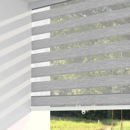 Shadesu Cordless Zebra Blinds for Windows - Grey Dual Layer Shades