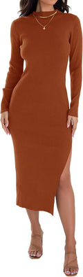 ZESICA Women's Ribbed Knit Mock Neck Sweater Dress - Slim Fall Midi