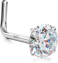 14K Gold Nose Rings Studs - Solid White Gold Screw Nose Stud