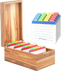 Neando 4x6 Index Card Holder - Acacia Wood Recipe Box with Dividers