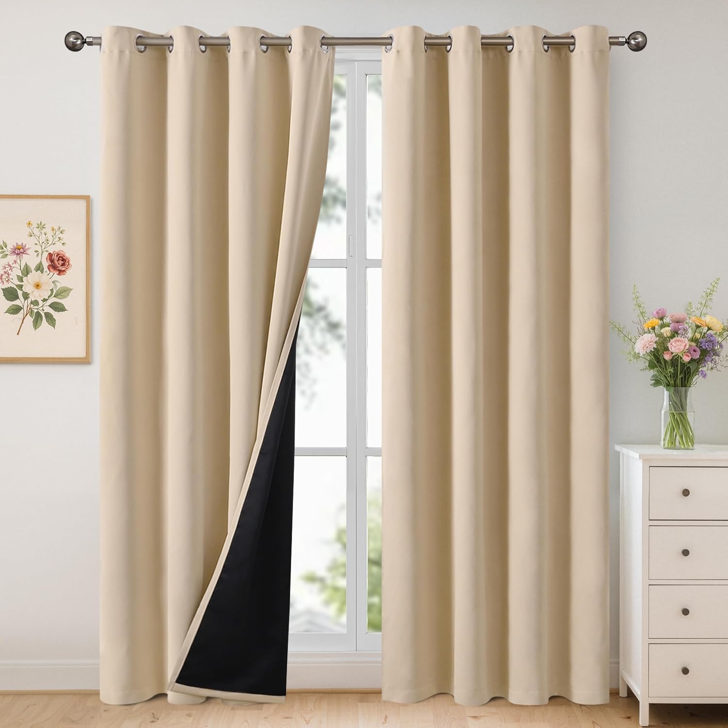 YoungsTex Beige 100% Blackout Curtains for Full Room Darkening