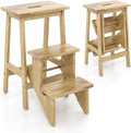 Costzon Folding 3 Step Stool - 3 in 1 Wooden Step Ladder for Home