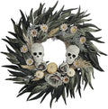24in Snakeskin Leaves Halloween Wreath with Skulls and Pumpkins