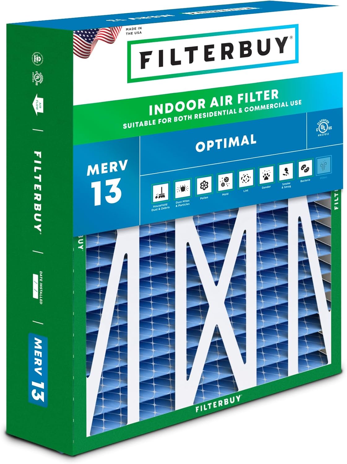Filterbuy 17.5x21x5 Air Filter MERV 13 for Smoke & Allergies