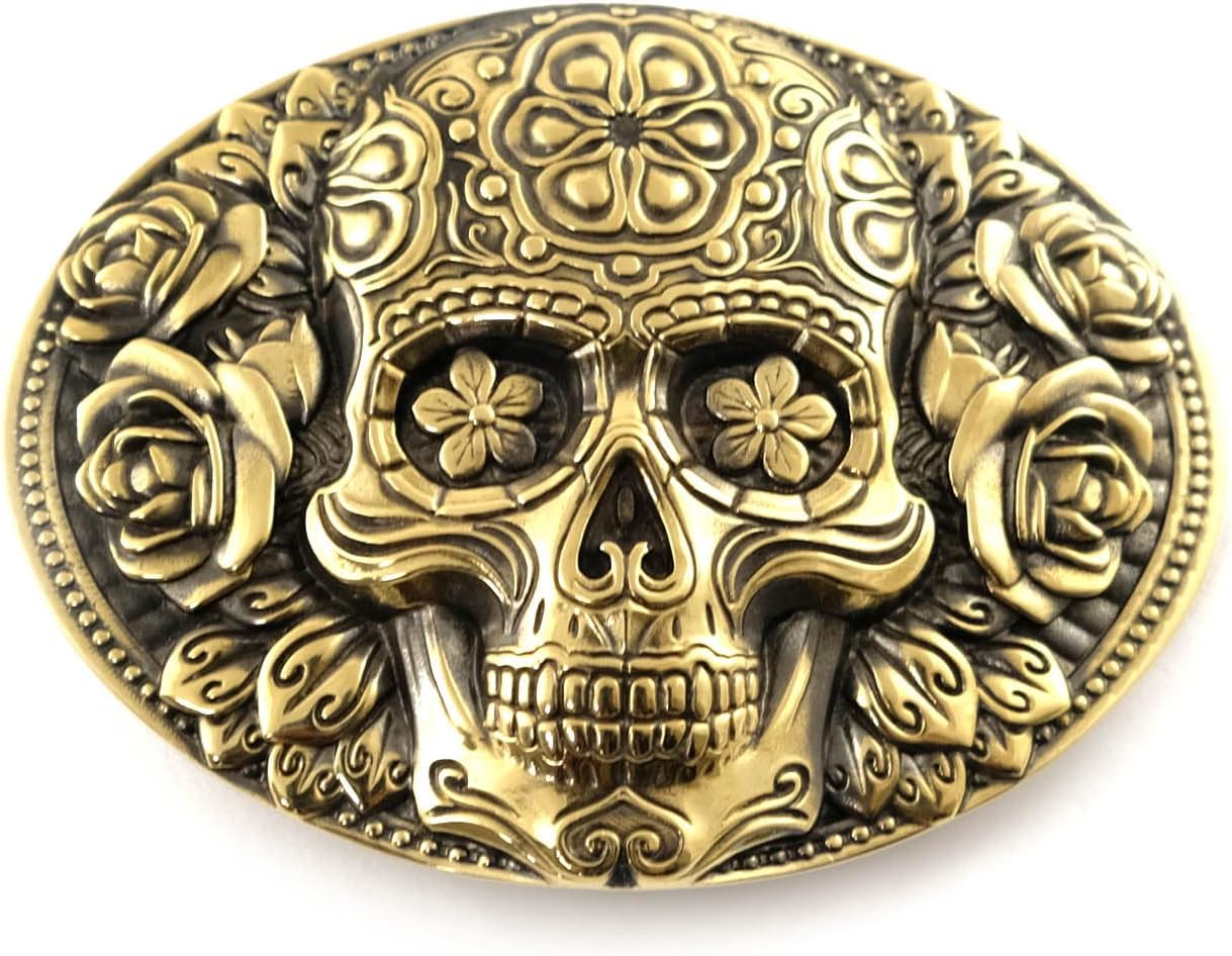 Skull El Dia de Muertos Solid Brass Belt Buckle for Unique Style