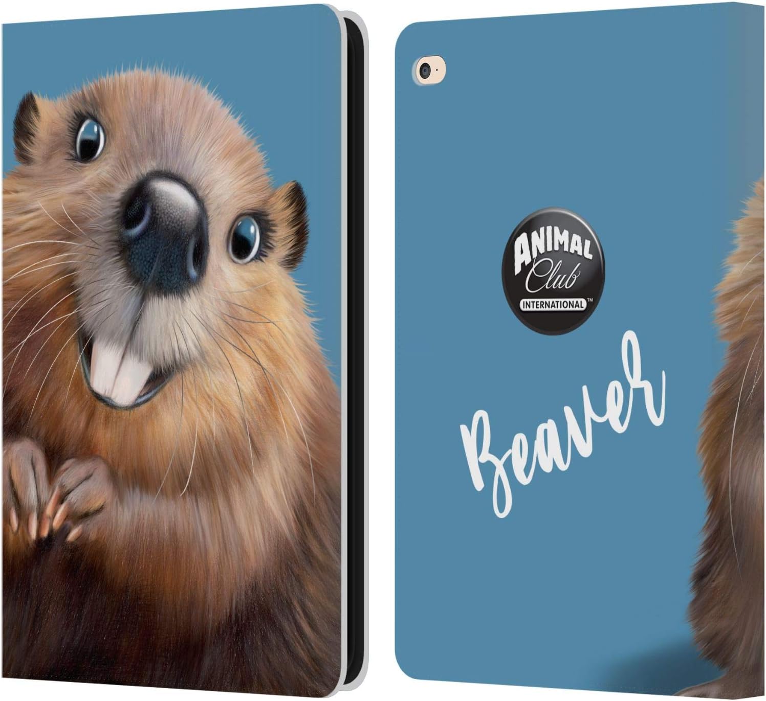 Animal Club International Beaver Faces Leather Wallet Case for iPad