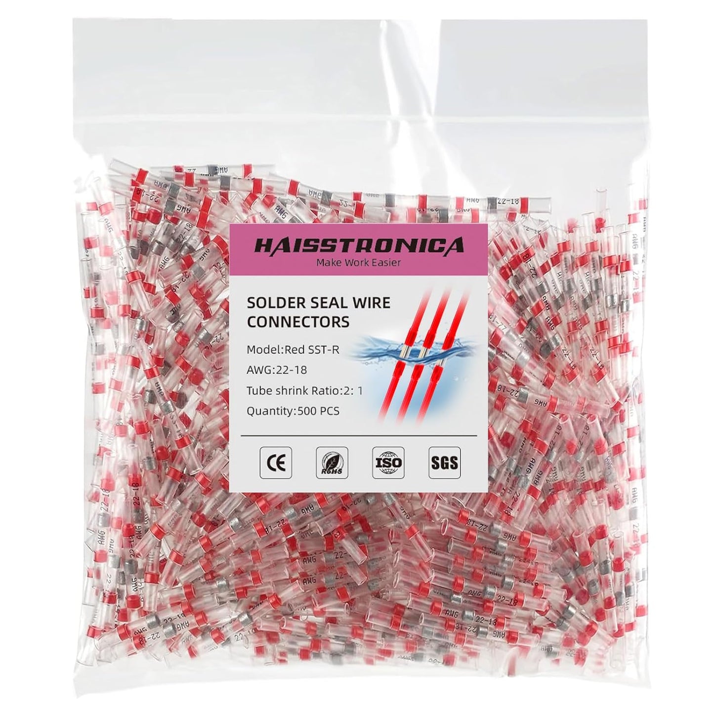 500PCS Red Solder Seal Wire Connectors for Marine Applications