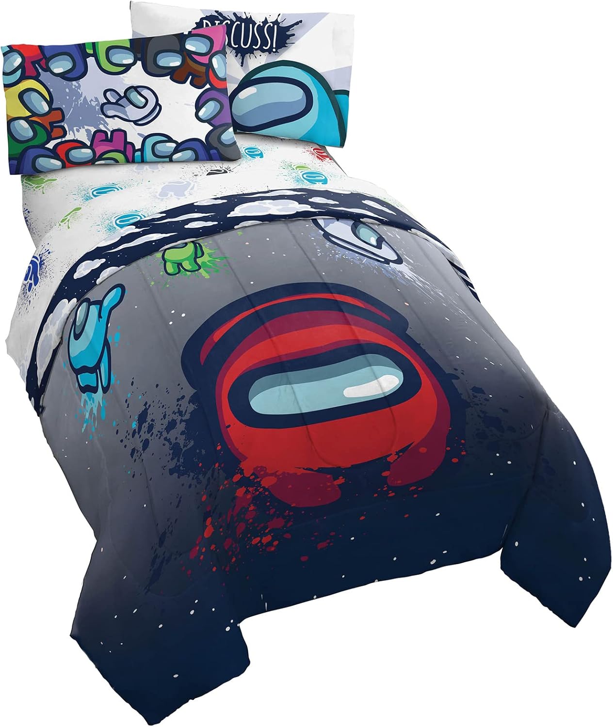 Among Us Space Splatter 5 Piece Full Size Bed Set for Kids