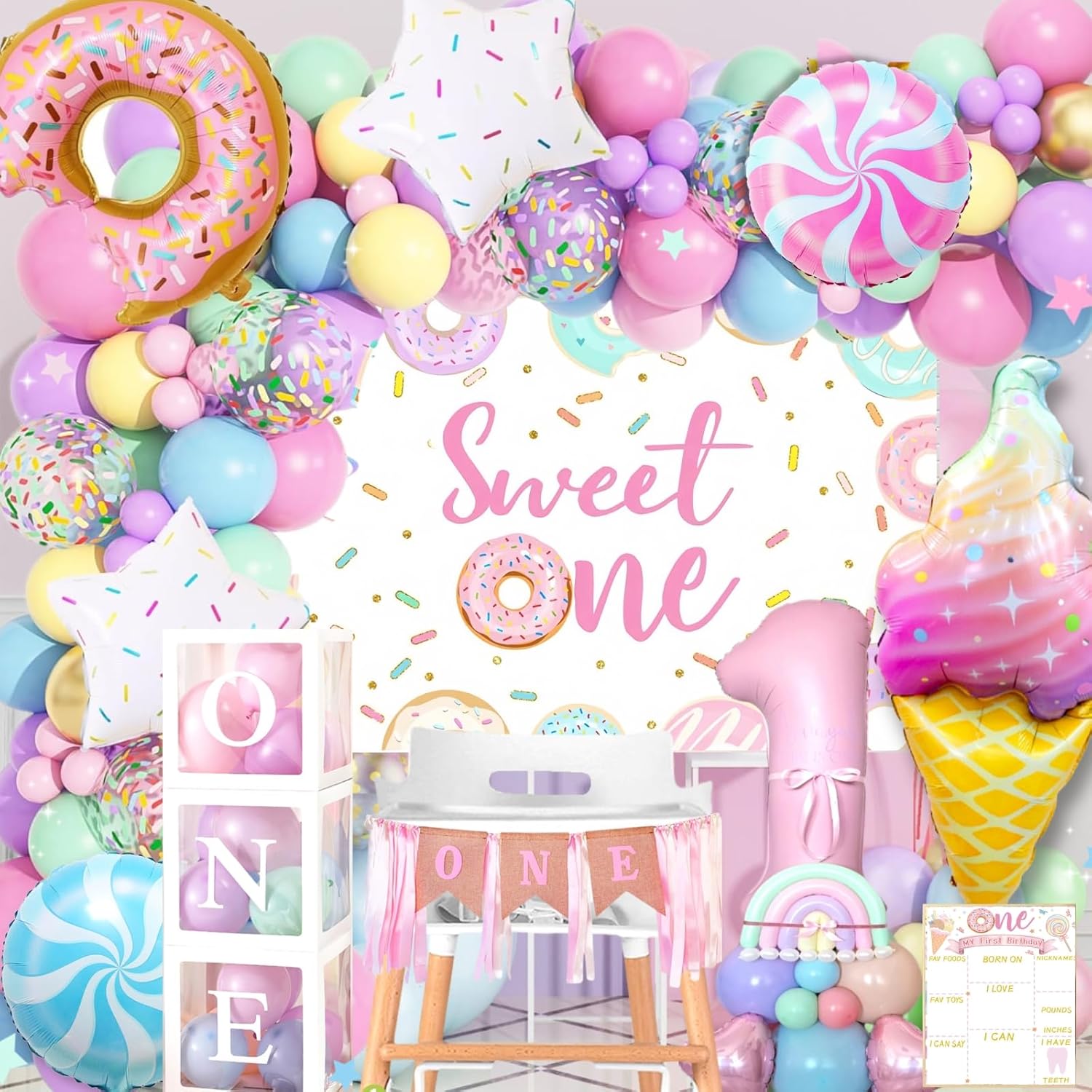 1st Birthday Decorations for Girl - 128pcs Sweet One Party Set