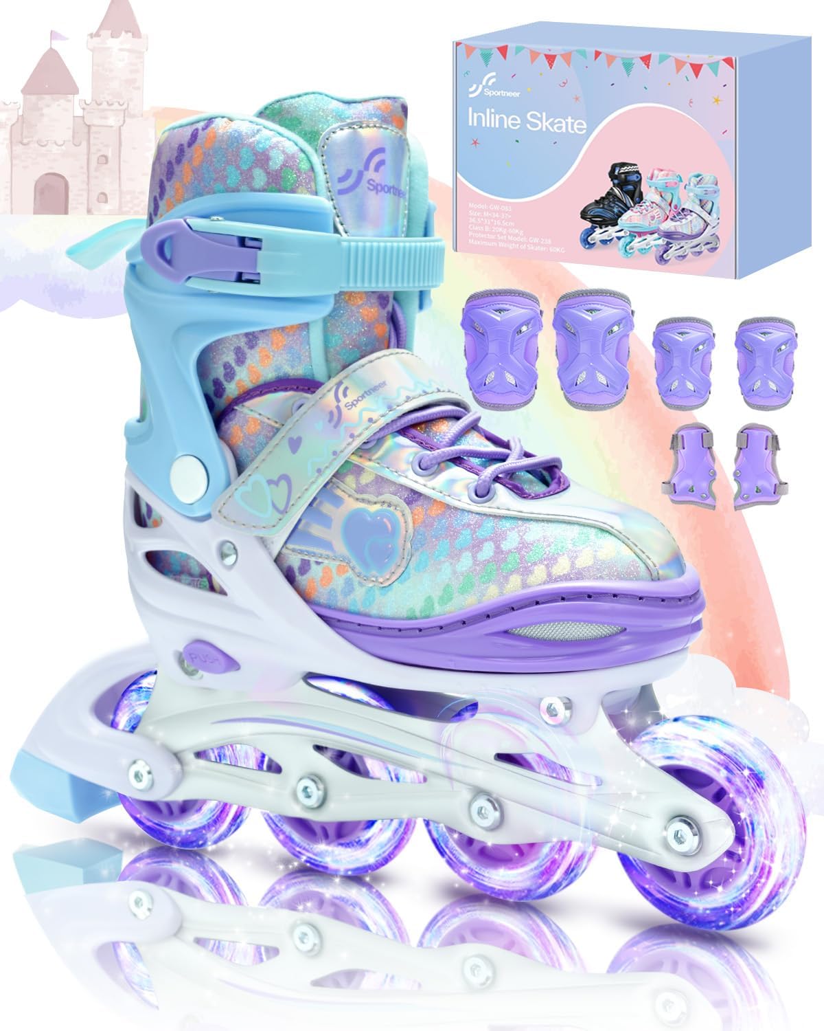 Sportneer Adjustable Inline Skates for Kids with Light Up Wheels