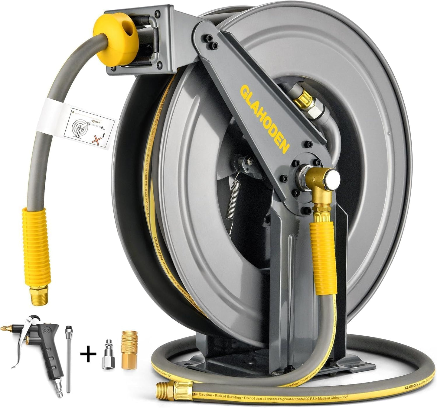 Double Arm Retractable Air Hose Reel with 65 ft Hybrid Hose