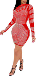 Hot Drilling Mesh Dress with Long Sleeves for Stylish Gatherings