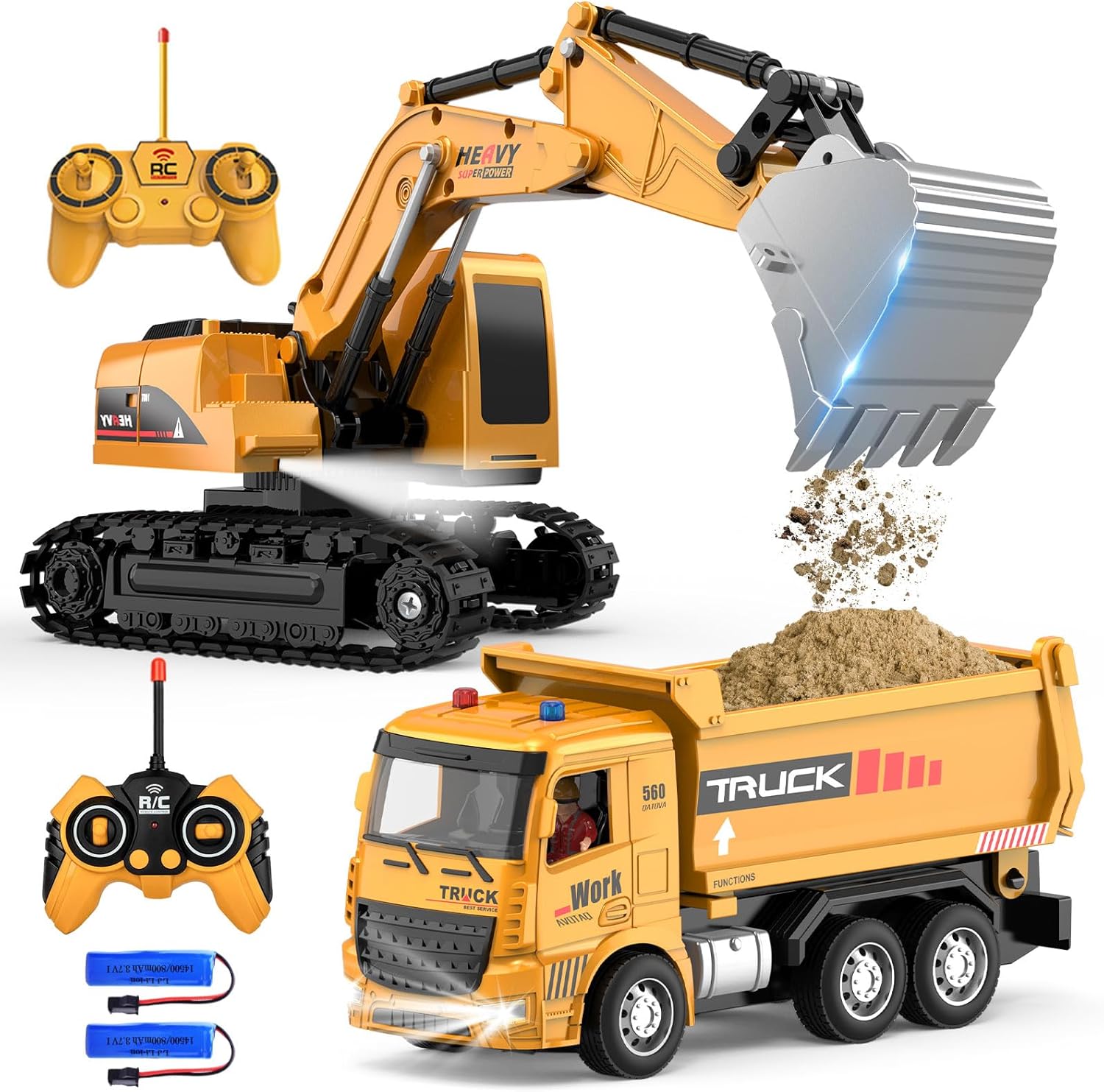 Remote Control Excavator and Dump Truck Toy Set for Kids