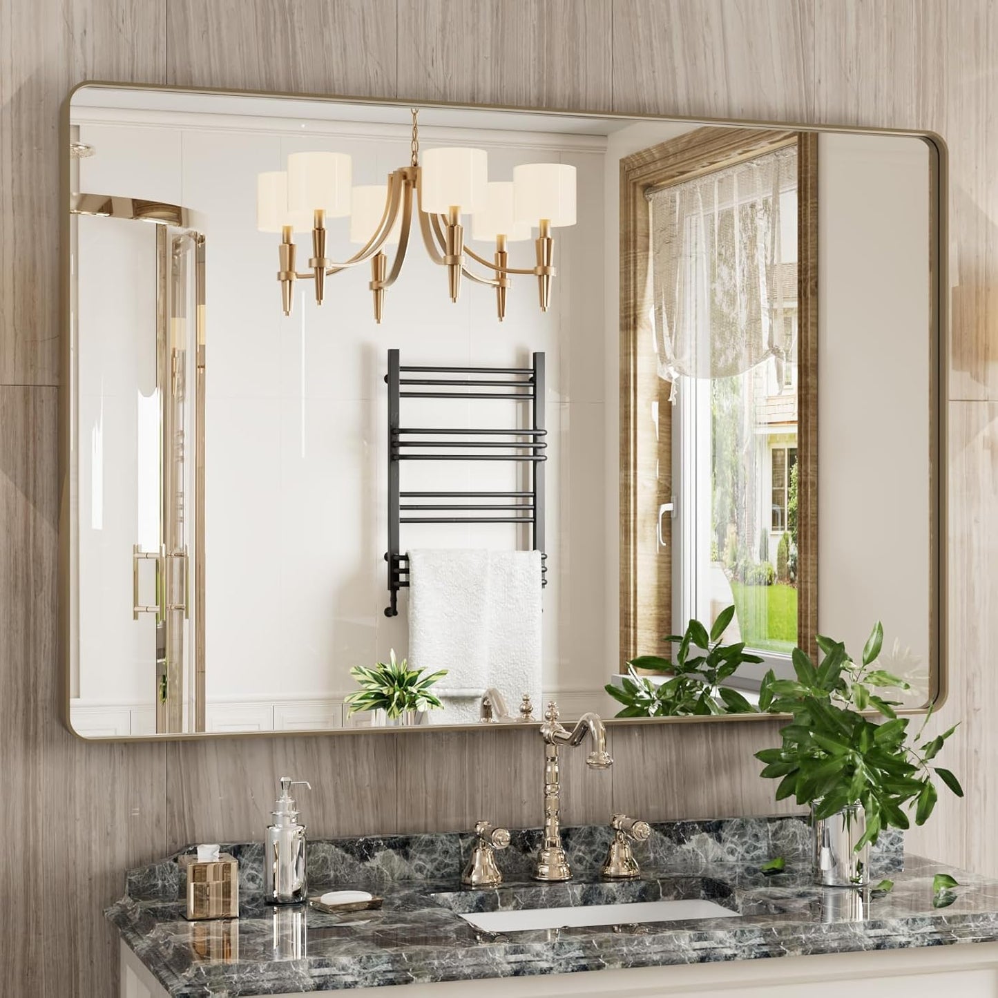 Bronze Bathroom Mirror 48x32 Inch with Brushed Metal Frame