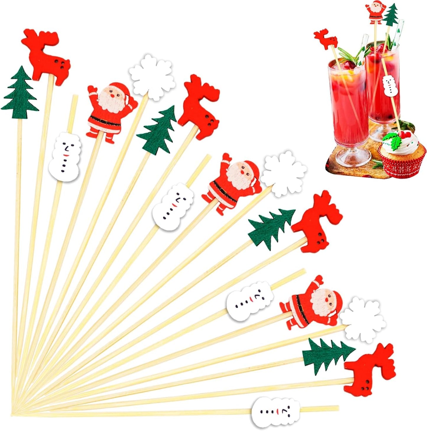 Festive Cocktail Picks Set - Holiday Party Decoration